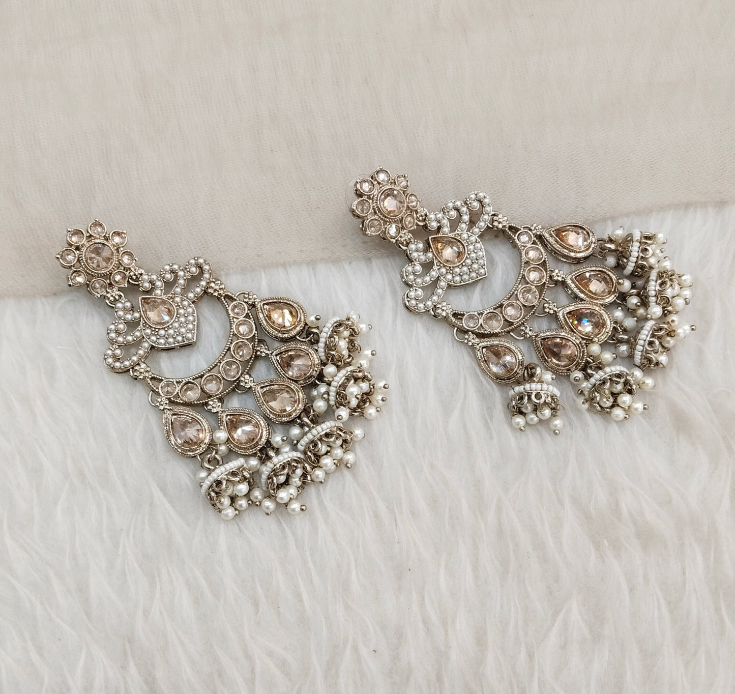 White Antique Gold Bollywood Mamber Indian Earrings