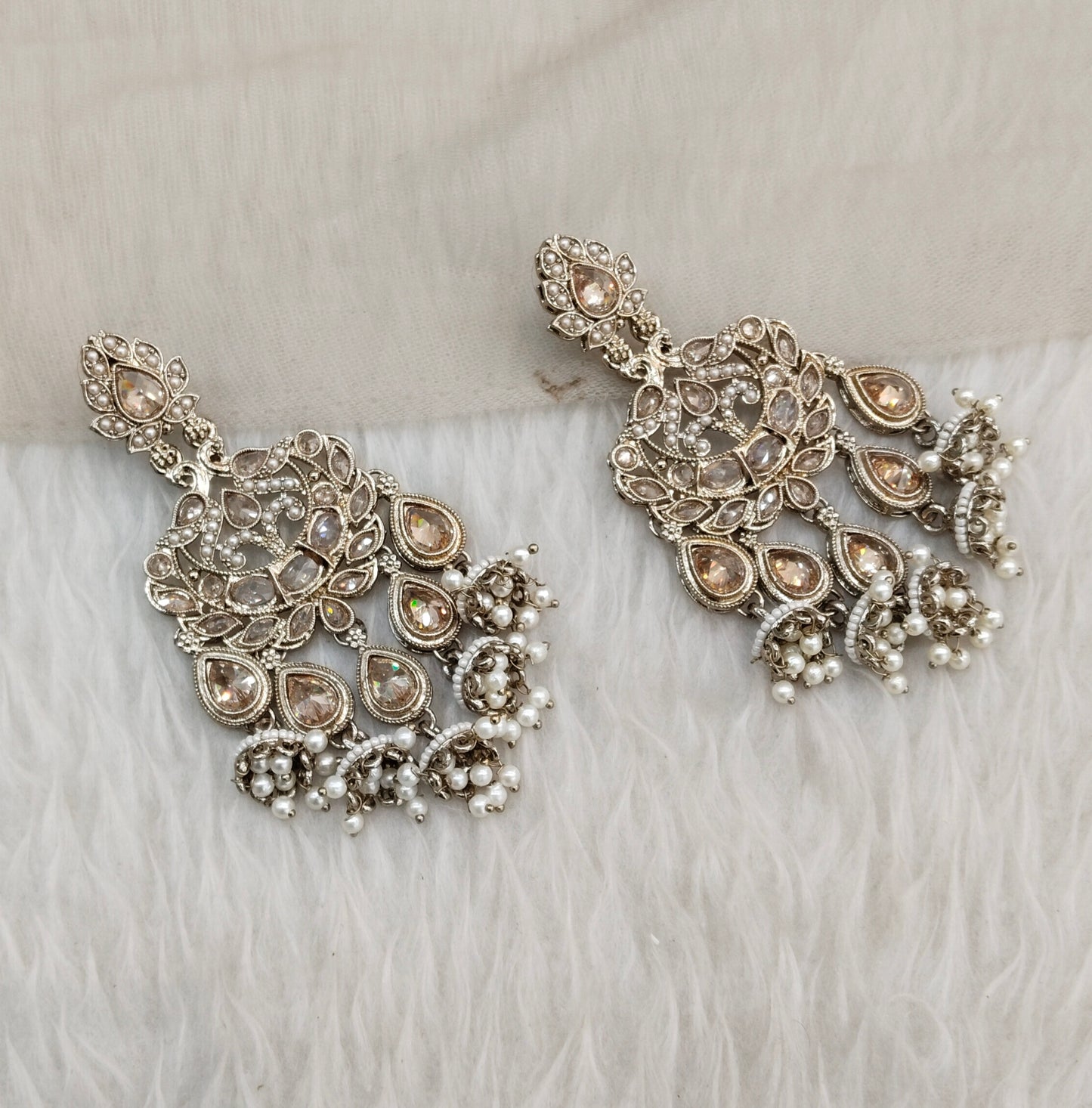 White Antique Gold Bollywood Sarpunch Indian Earrings