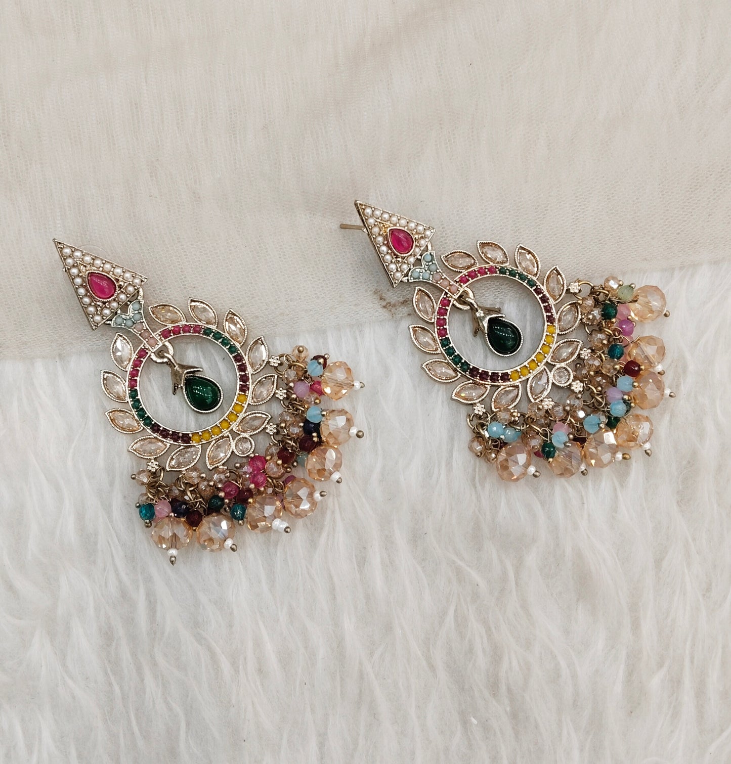 Multi Color Antique Gold Bollywood Sarpunch Indian Earrings