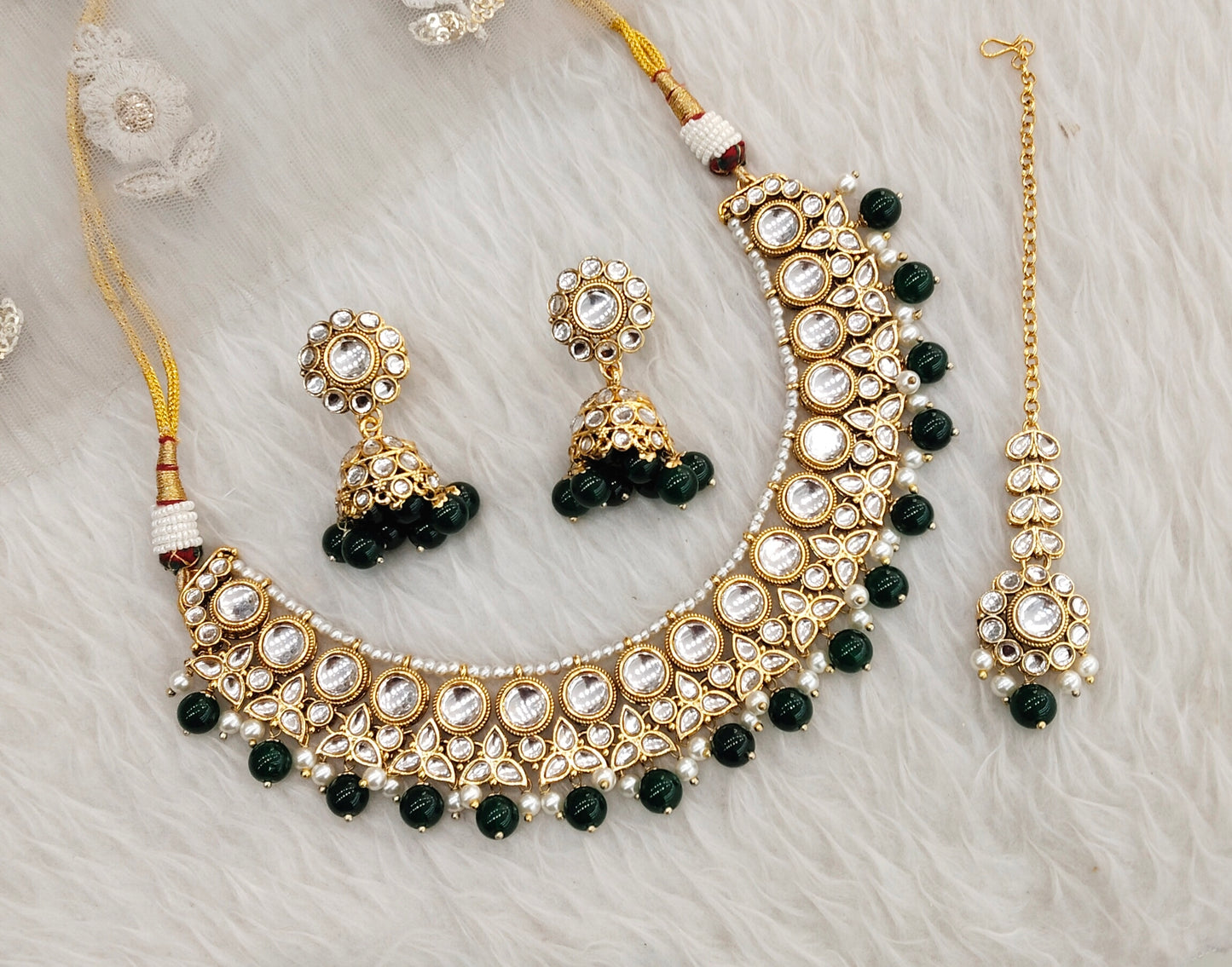 Green Gold Kundan Necklace Indian Jewellery Ricky Set