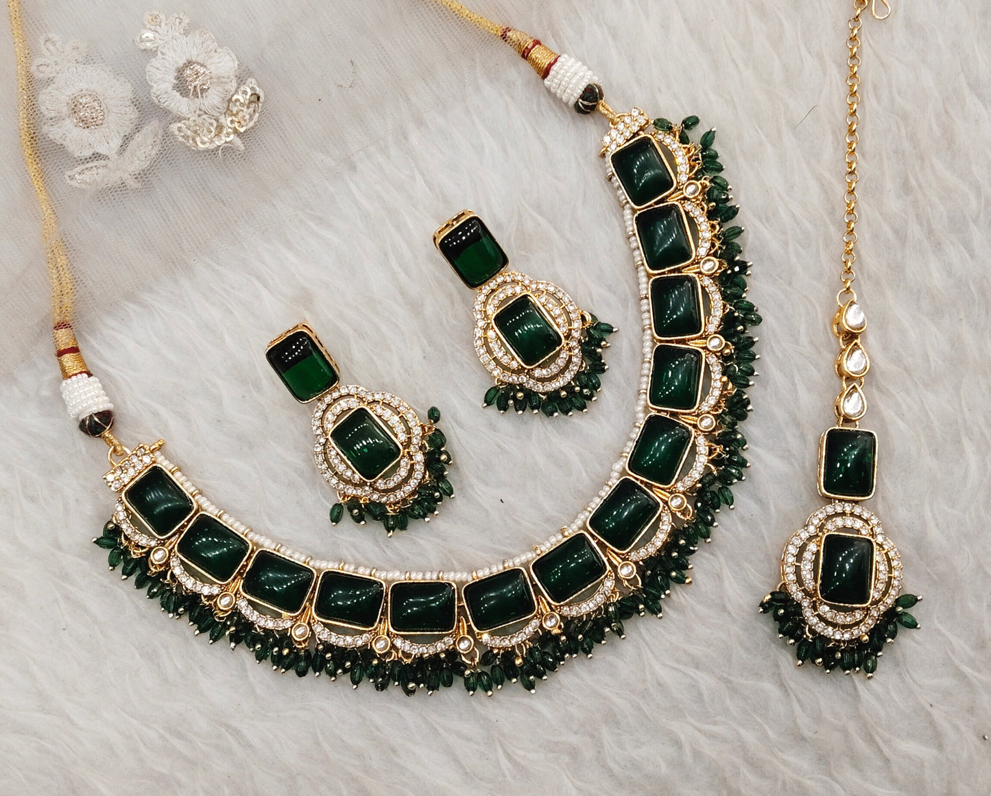Green Gold Monalisa Kundan Necklace Indian Jewellery Rock Set