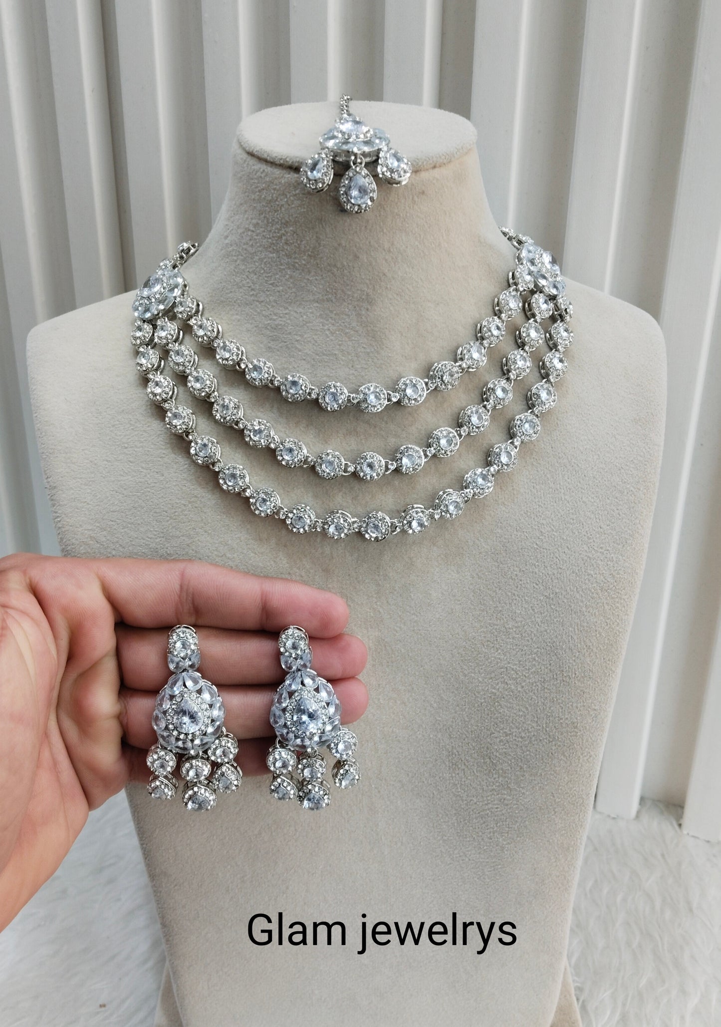 White Silver Zircon Necklace Indian Jewellery Varun Set