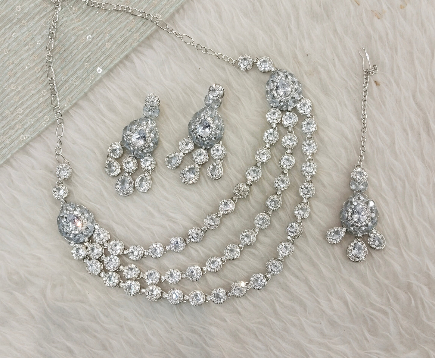 White Silver Zircon Necklace Indian Jewellery Varun Set
