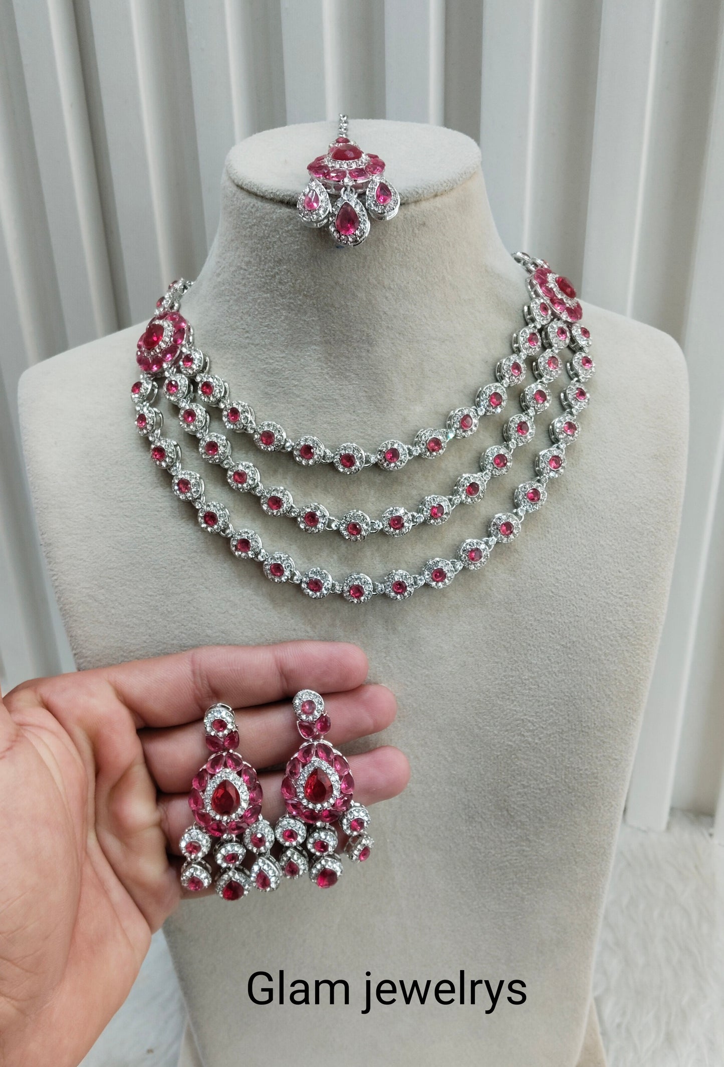 Ruby Silver Zircon Necklace Indian Jewellery Varun Set