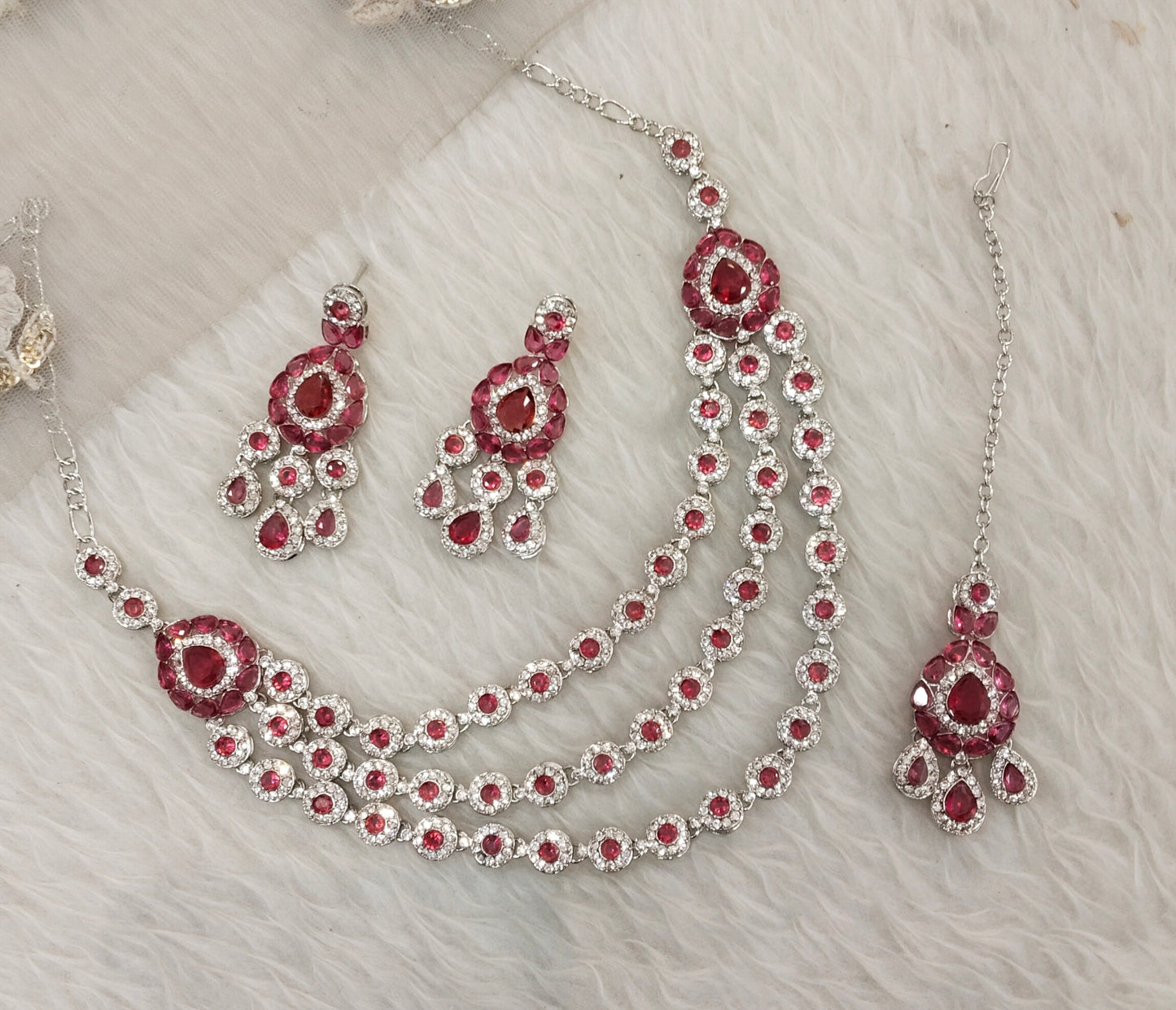 Ruby Silver Zircon Necklace Indian Jewellery Varun Set