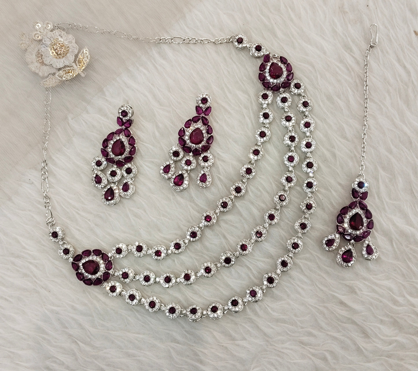 Purple Silver Zircon Necklace Indian Jewellery Varun Set