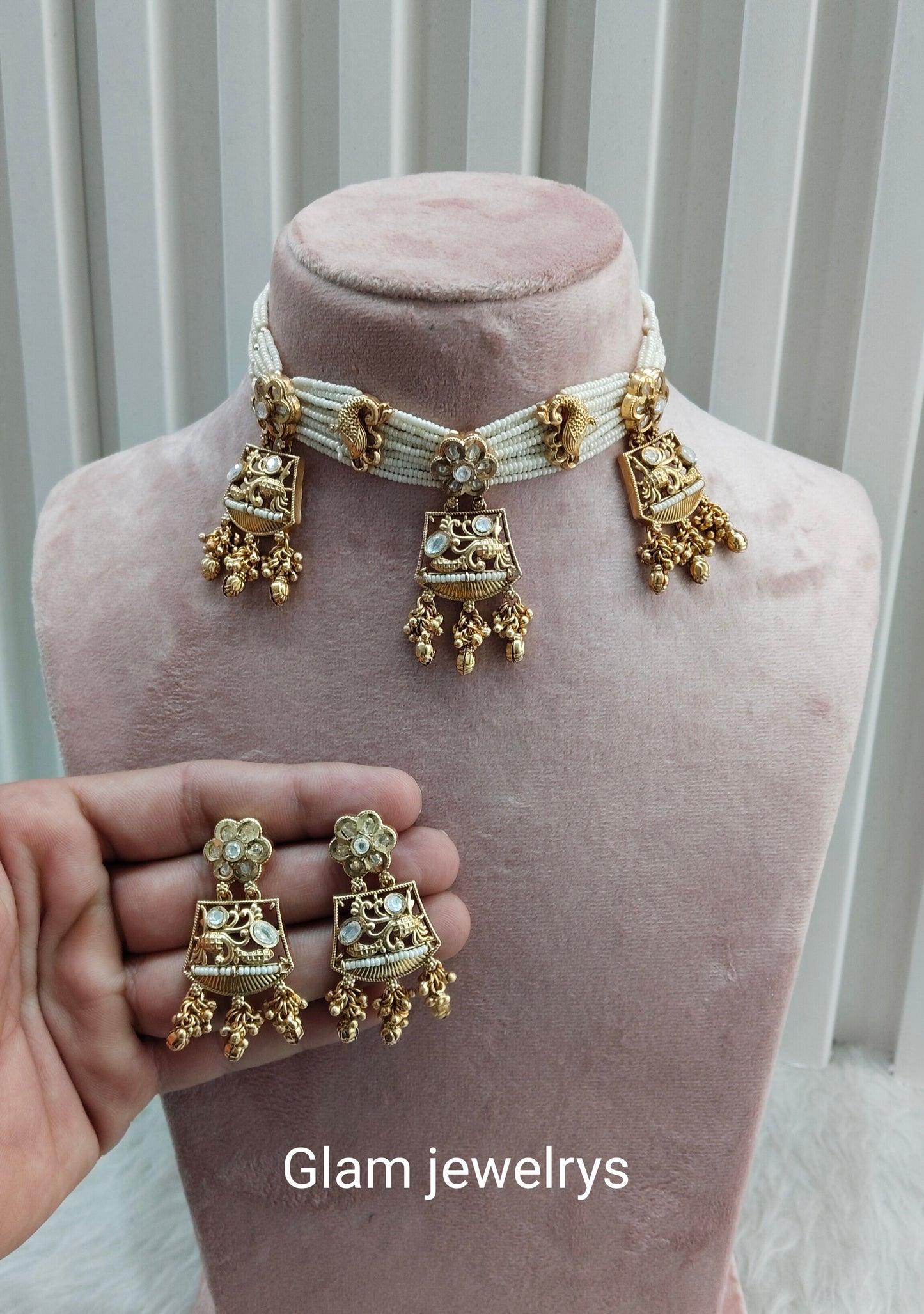 White Gold Polki Choker Indian Jewellery Rashid Set