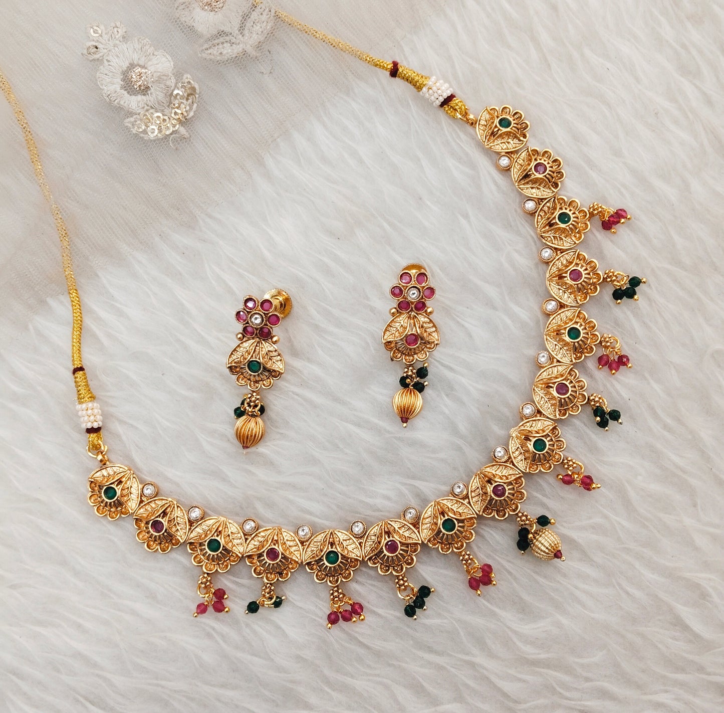 Ruby Green Gold Polki Necklace Indain Jewellery Rashid Set