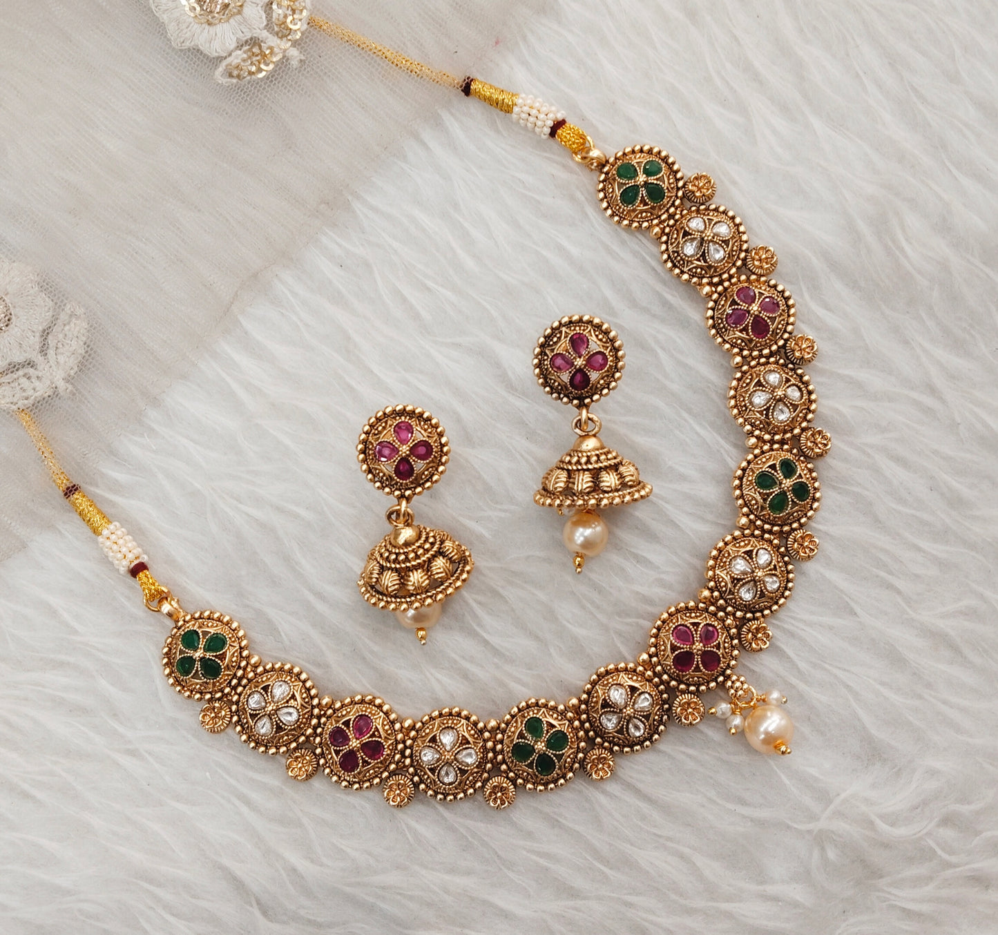 Ruby Green Gold Polki Necklace Indain Jewellery Rashid Set