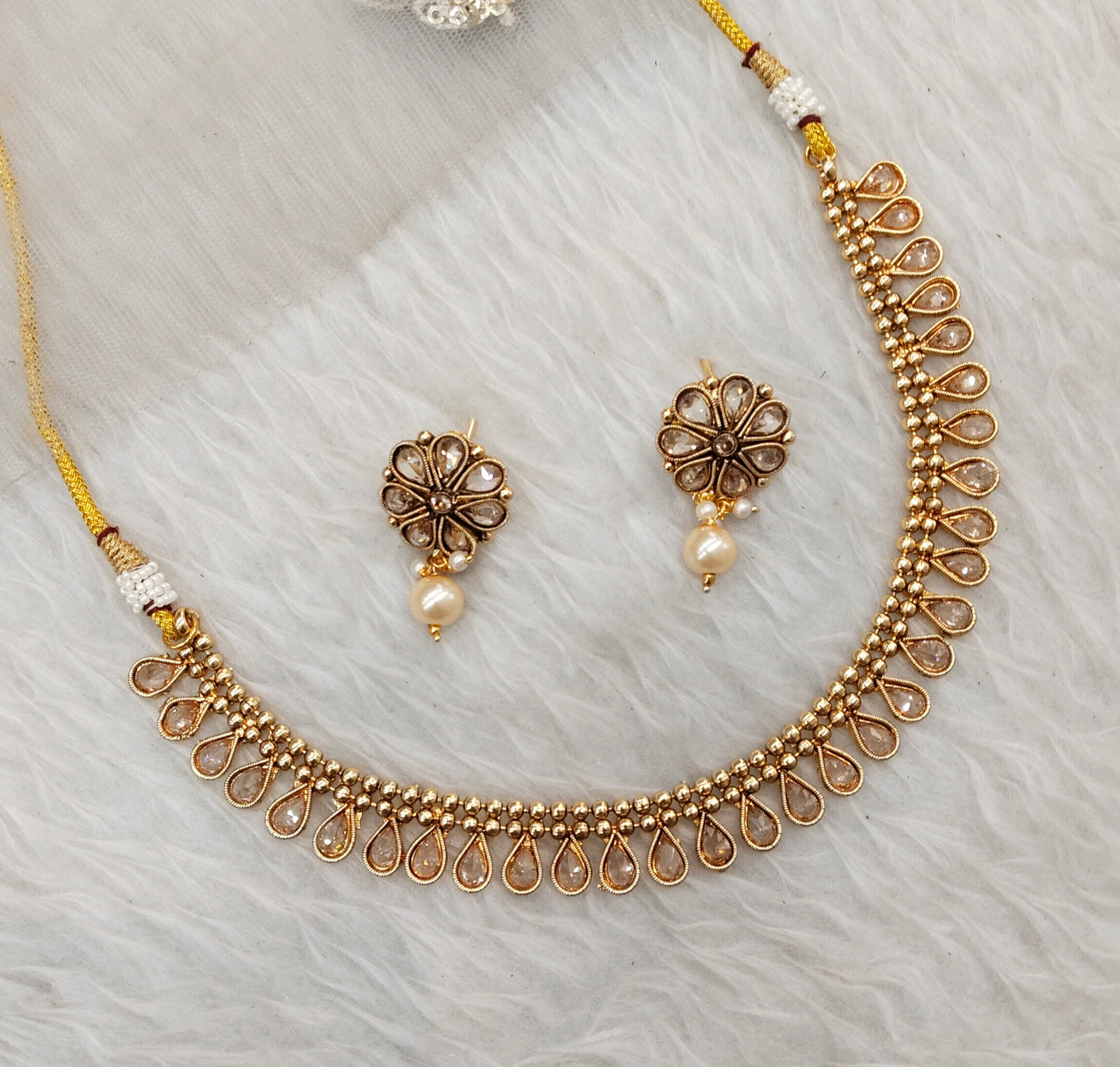 Gold Polki Necklace Indian Jewellery Set