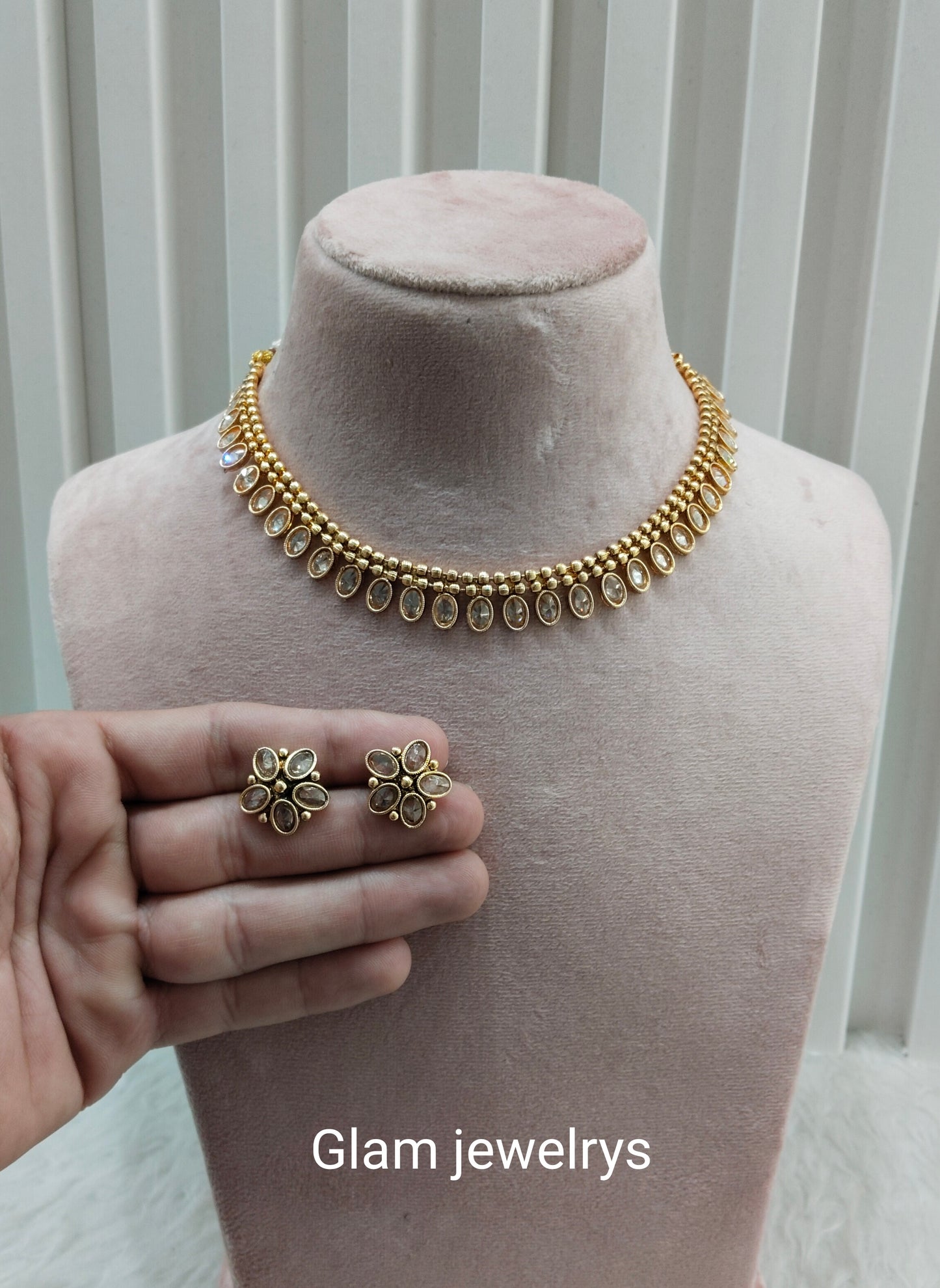 Gold Polki Necklace Indian Jewellery Set
