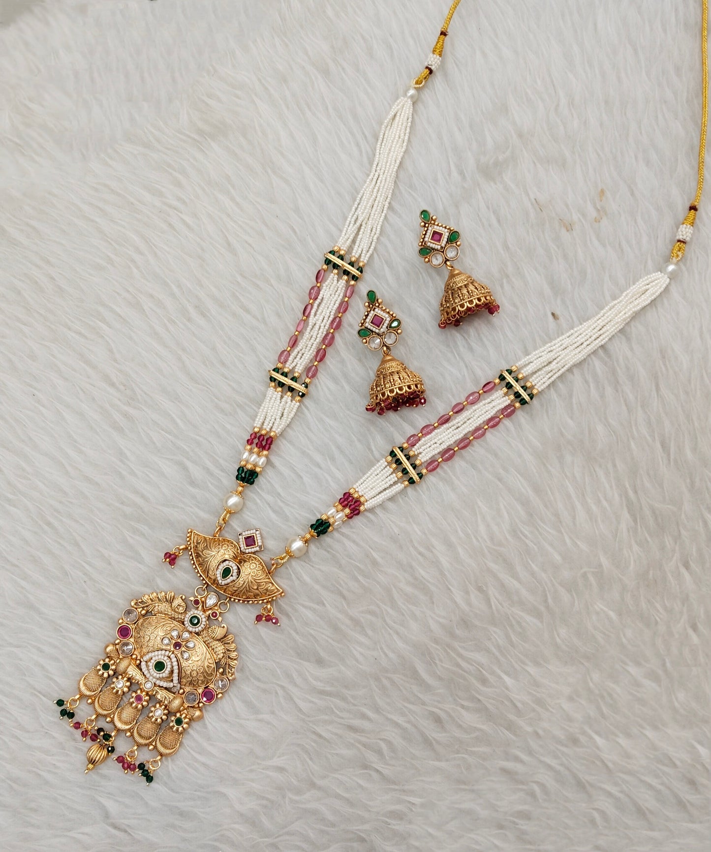 Ruby Green Gold Polki Long Rani Haar Necklace Indian Jewellery Inder Set