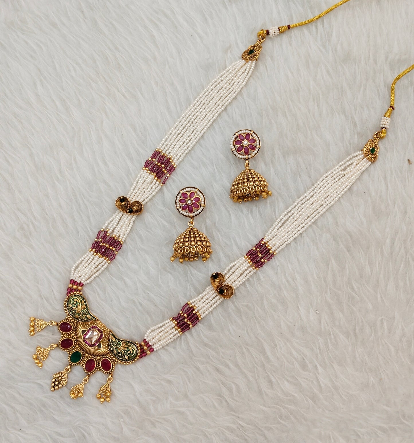 Ruby Green Gold Polki Long Rani Haar Necklace Indian Jewellery Inder Set