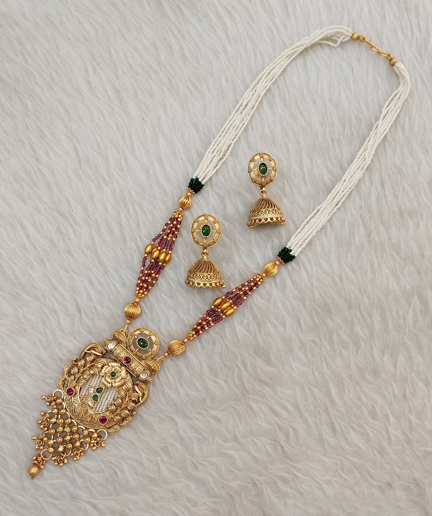 Ruby Green Gold Polki Long Rani Haar Necklace Indian Jewellery Inder Set