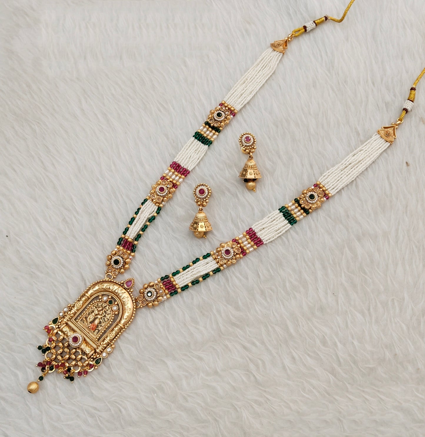 Ruby Green Gold Polki Long Rani Haar Necklace Indian Jewellery Inder Set