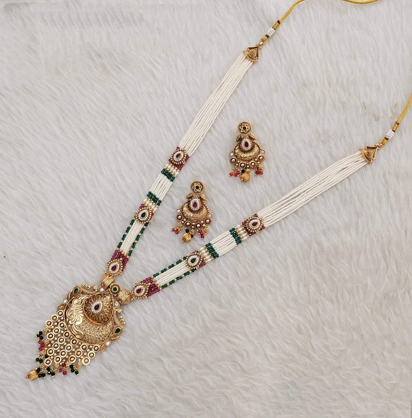 Ruby Green Gold Polki Long Rani Haar Necklace Indian Jewellery Inder Set