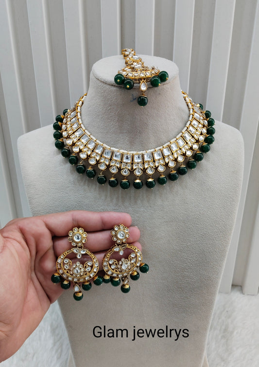 Green Gold Kundan Necklace Indian Jewellery Jacks Set