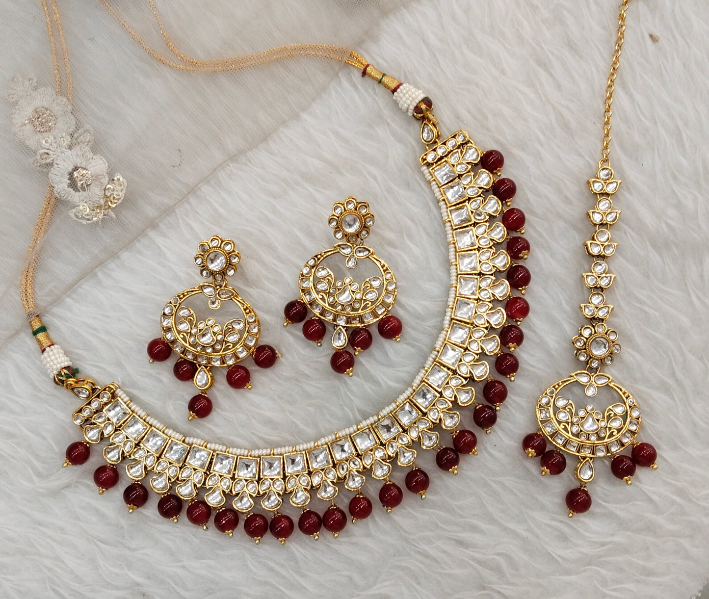 Maroon Gold Kundan Necklace Indian Jewellery Jacks Set