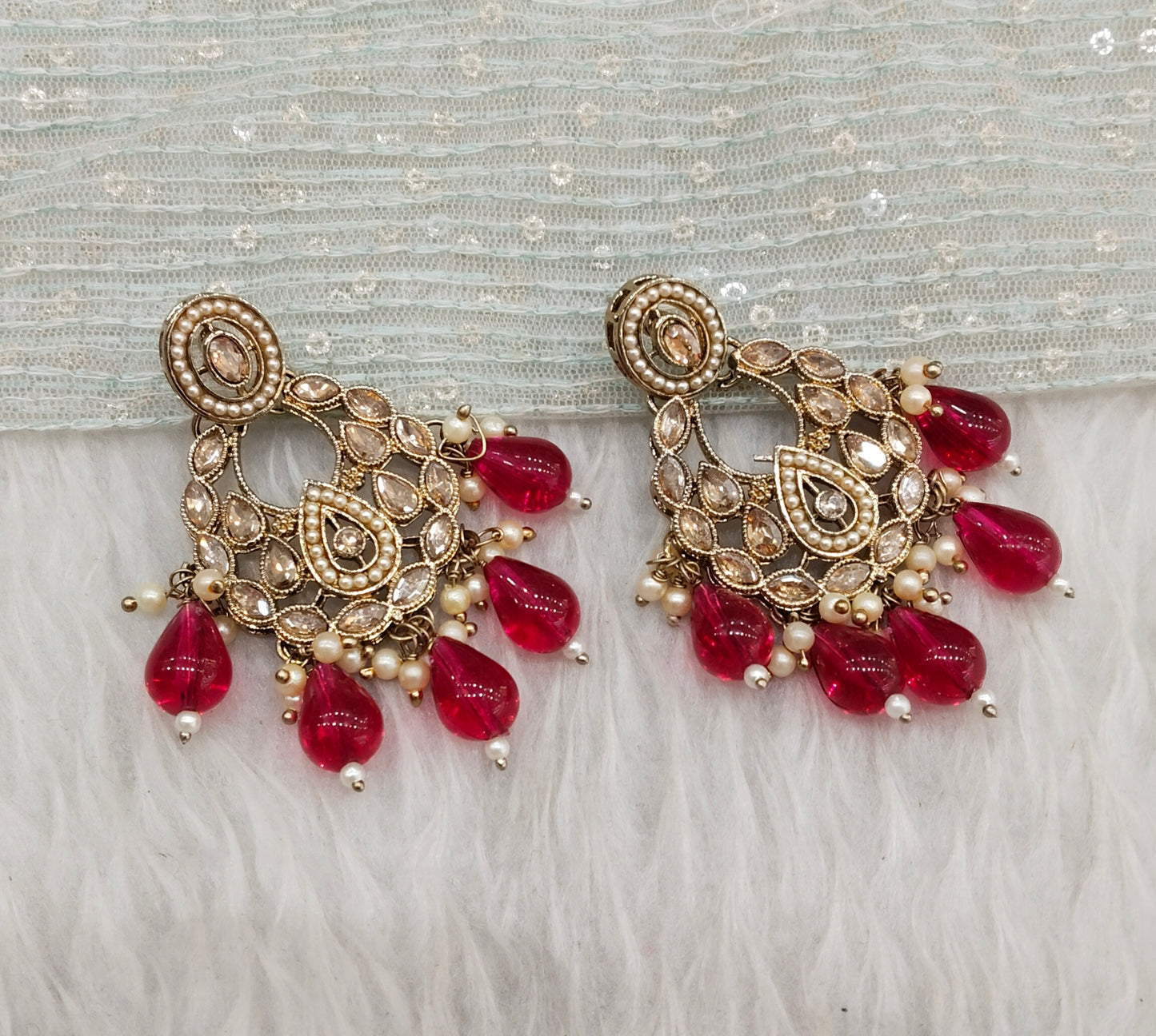 Majenta Antique Gold Bollywood Kane Indian Earrings