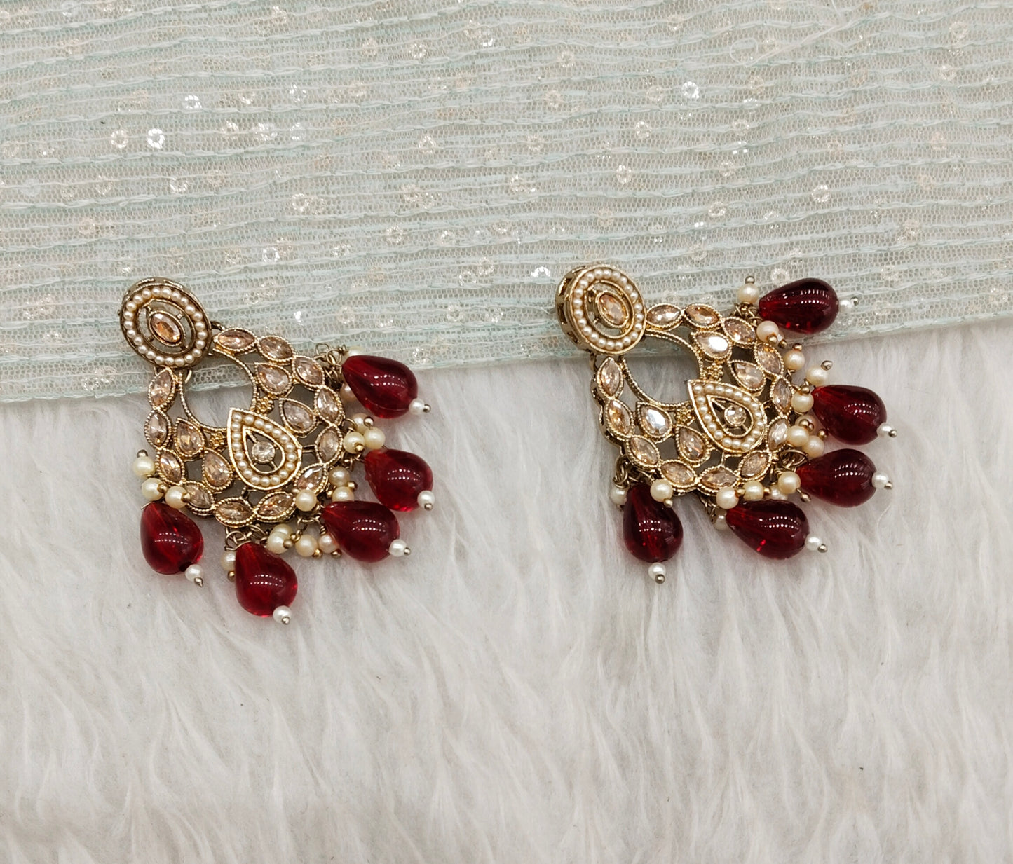 Maroon Antique Gold Bollywood Kane Indian Earrings