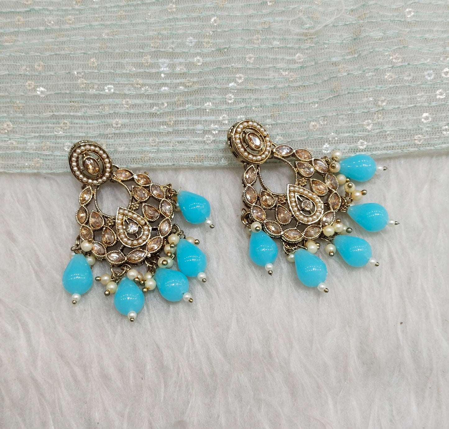 Firoja Antique Gold Bollywood Kane Indian Earrings