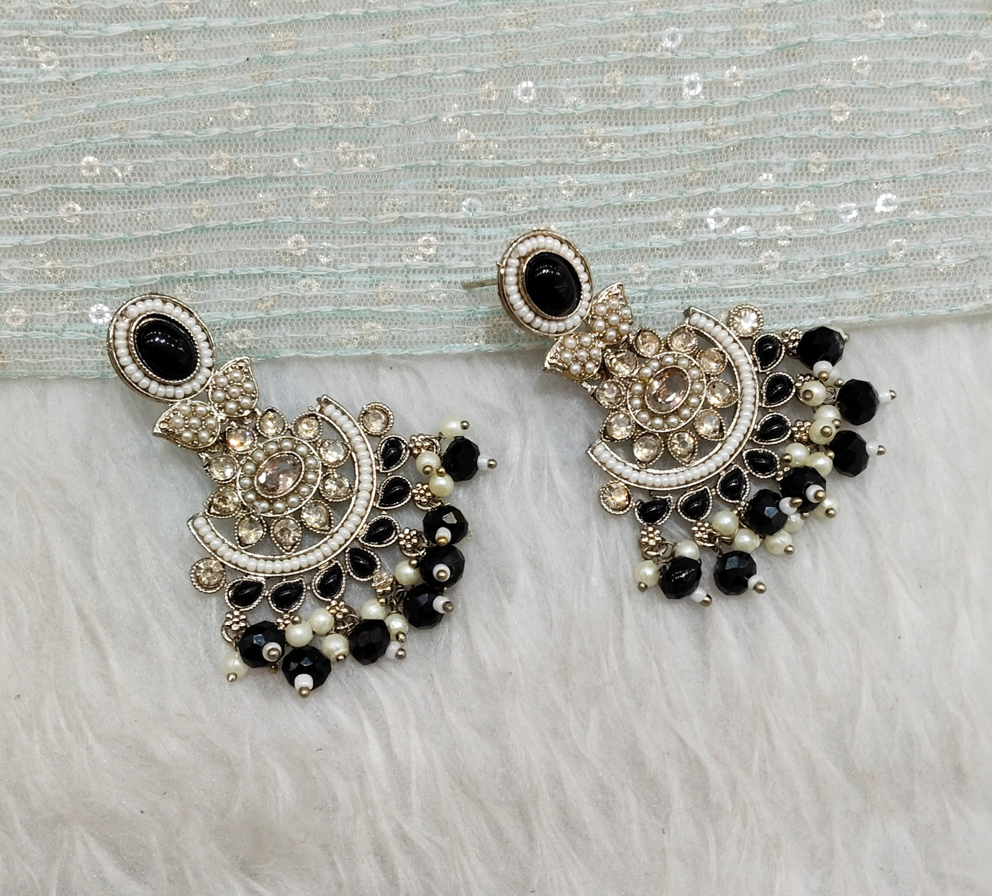 Black Antique Gold Bollywood Maan Indian Earrings