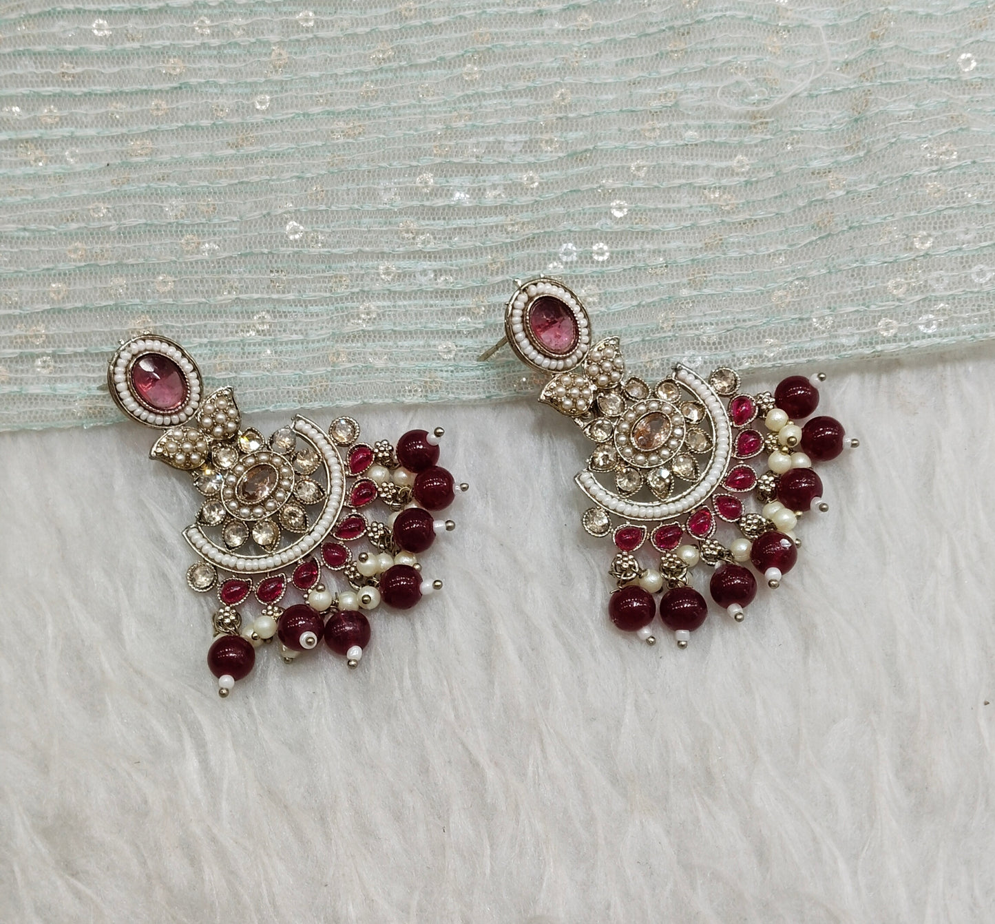 Ruby Antique Gold Bollywood Maan Indian Earrings