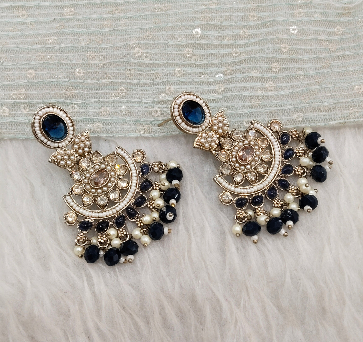 Blue Antique Gold Bollywood Maan Indian Earrings
