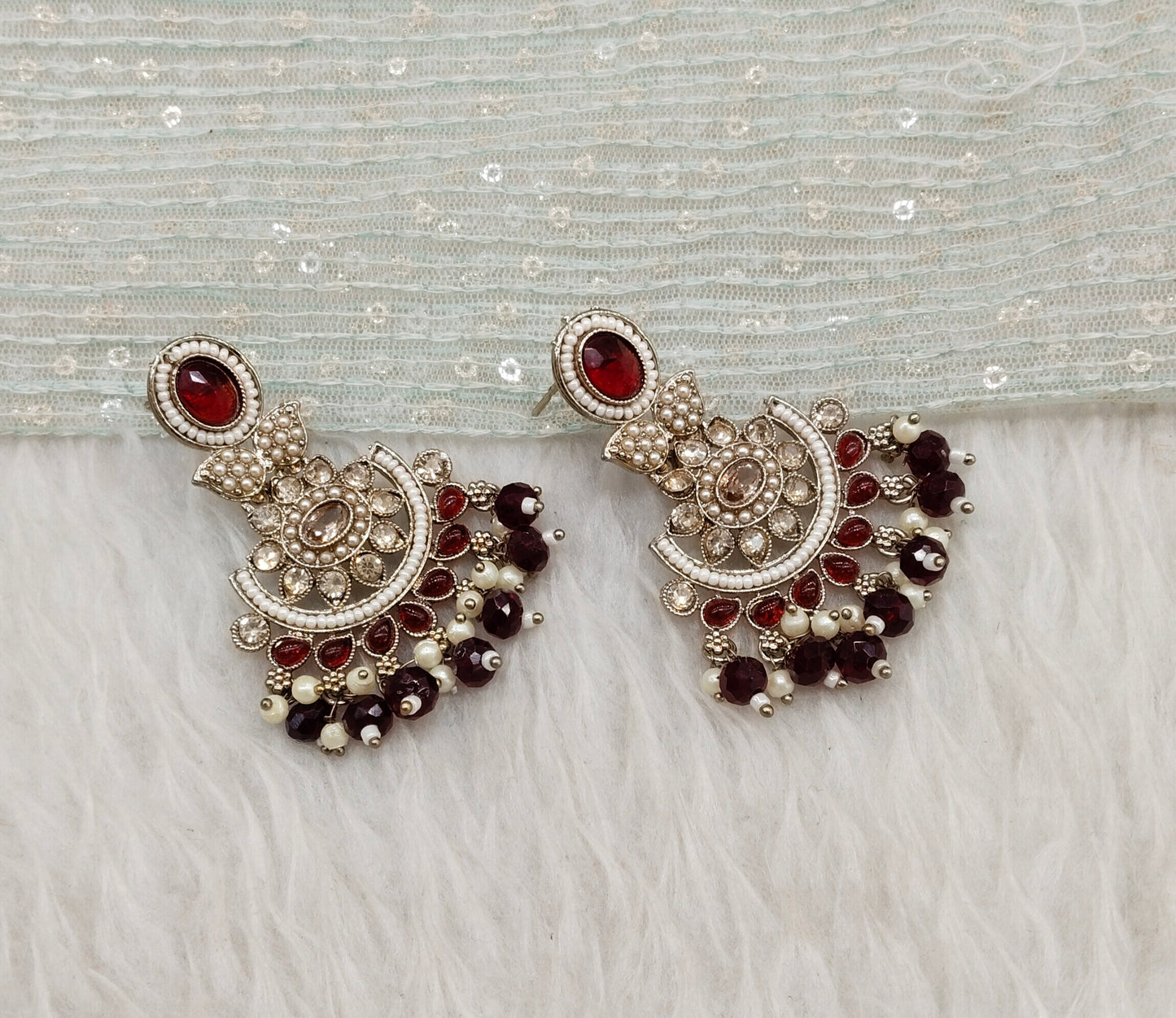 Maroon Antique Gold Bollywood Maan Indian Earrings