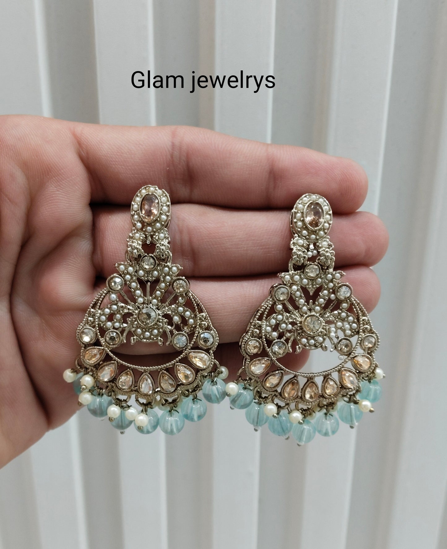 Sea Green Antique Gold Bollywood Ammy Indian Earrings