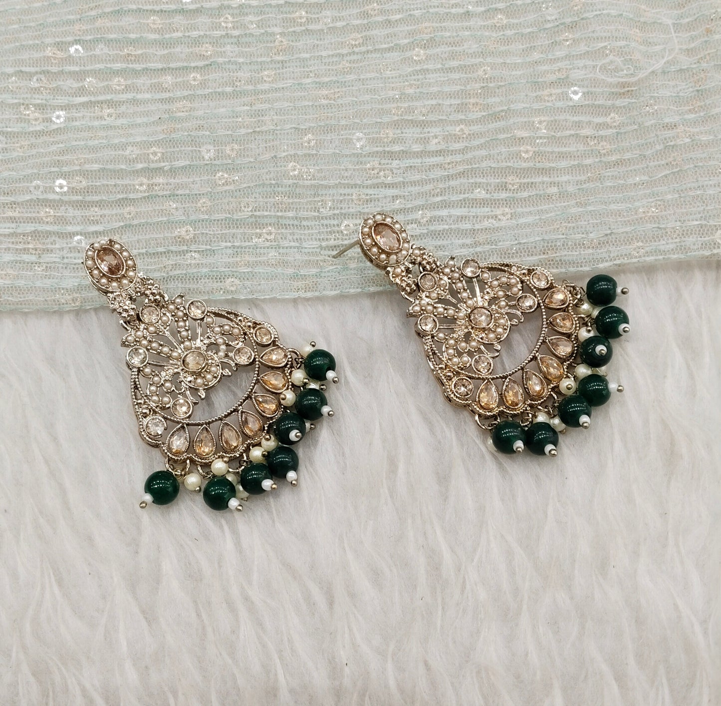 Green Antique Gold Bollywood Ammy Indian Earrings