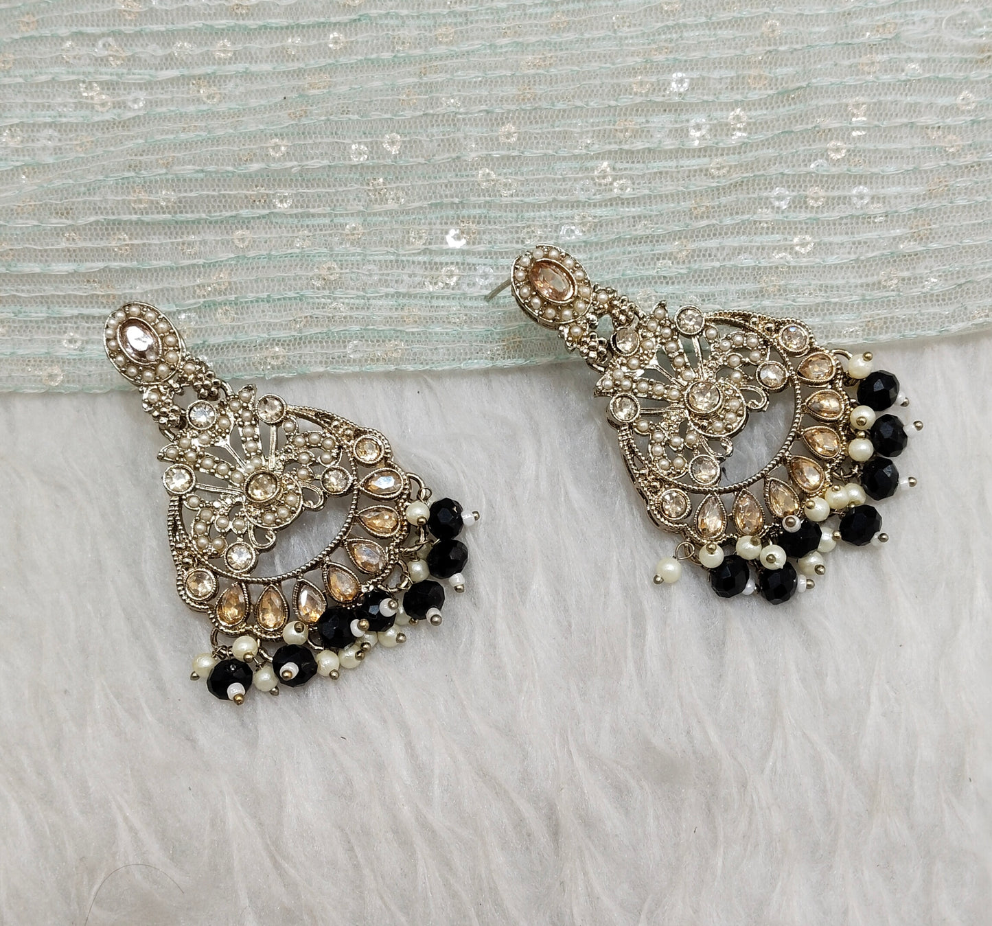 Black Antique Gold Bollywood Ammy Indian Earrings