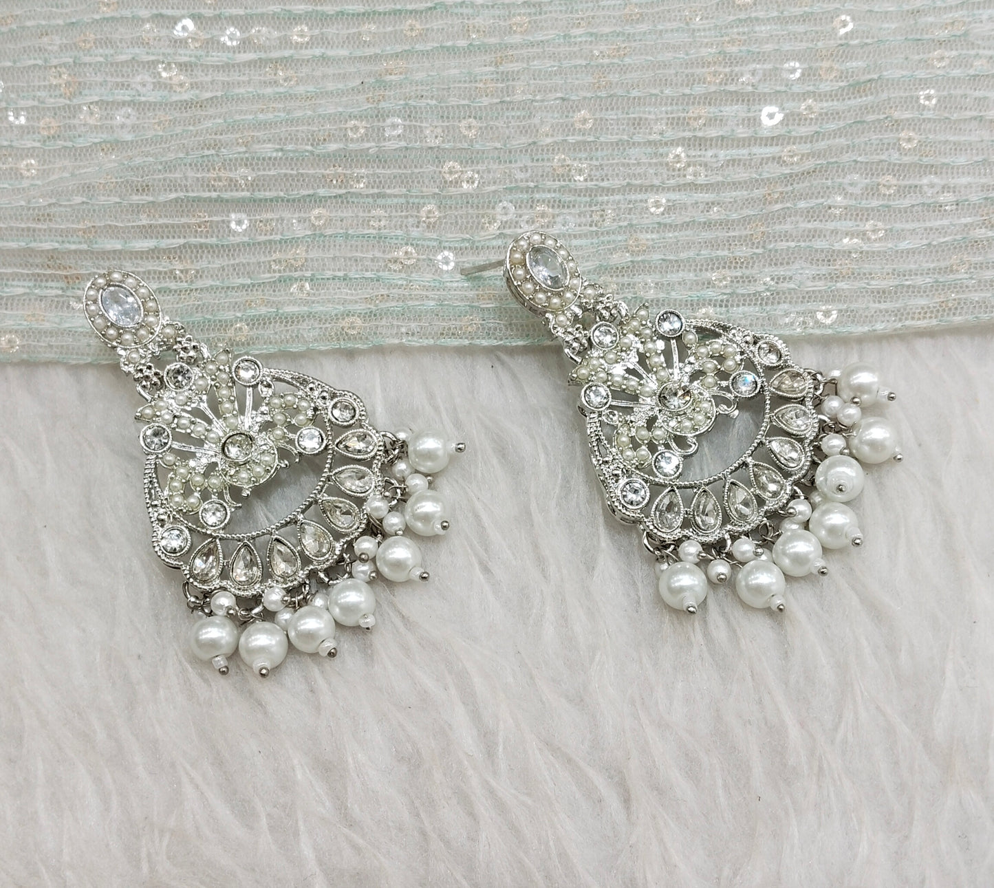 Silver White Bollywood Ammy Indian Earrings