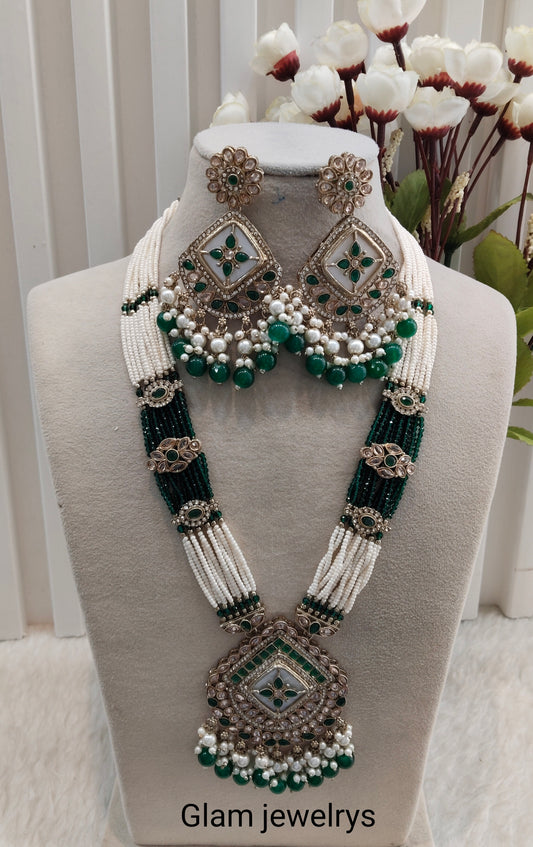 Green Rani Haar Antique Gold Champagne Stone Indian Jewelry Head Set