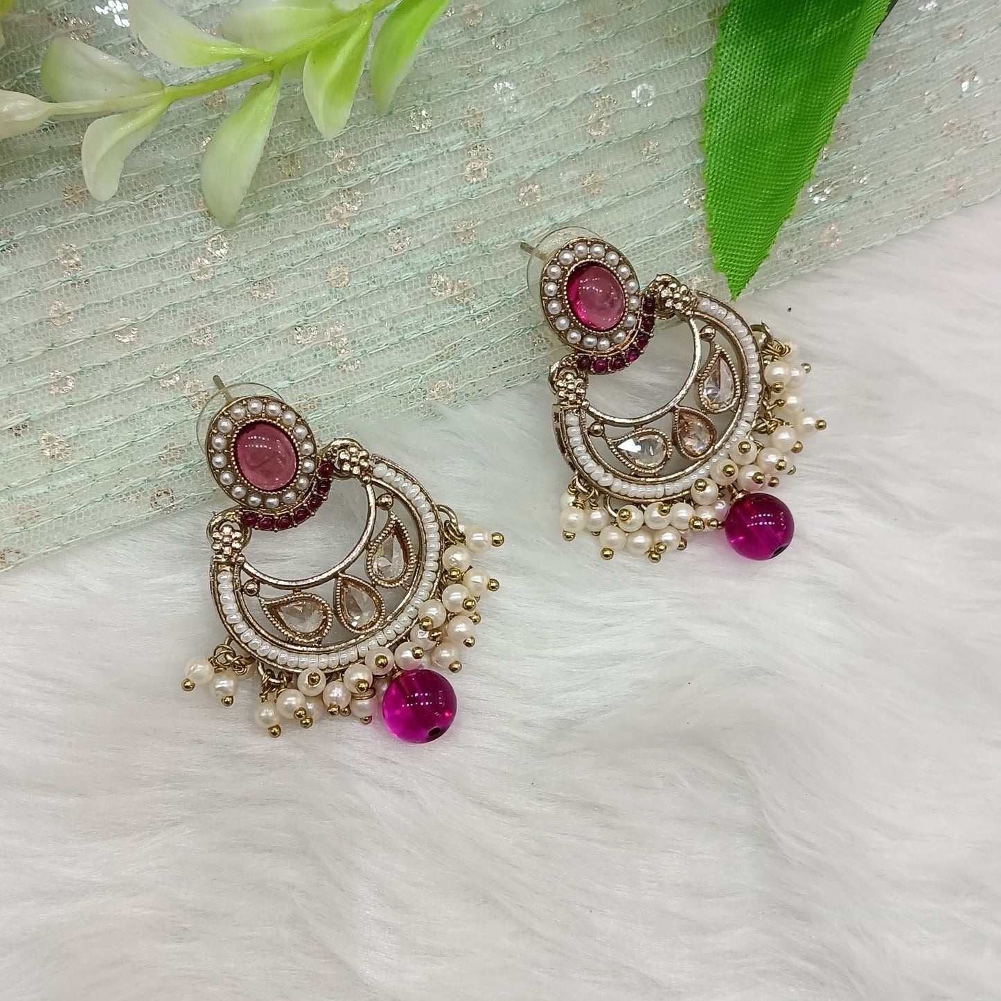 Purple Antique Gold Bollywood Raina Indian Earrings