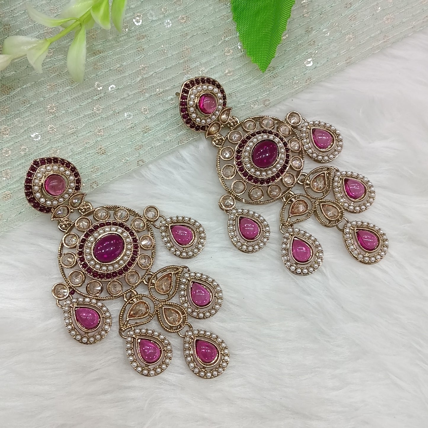 Purple Antique Gold Bollywood Suresh Indian Earrings