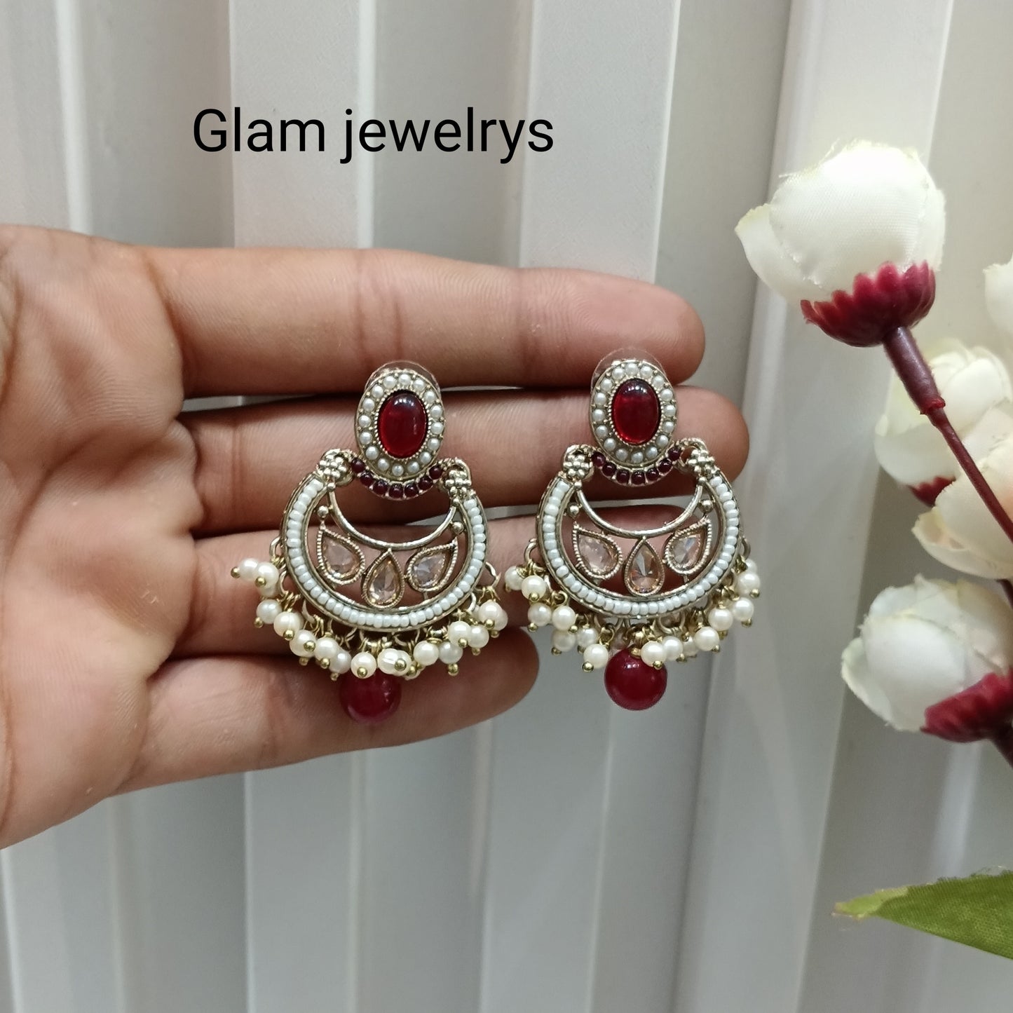 Maroon Antique Gold Bollywood Raina Indian Earrings