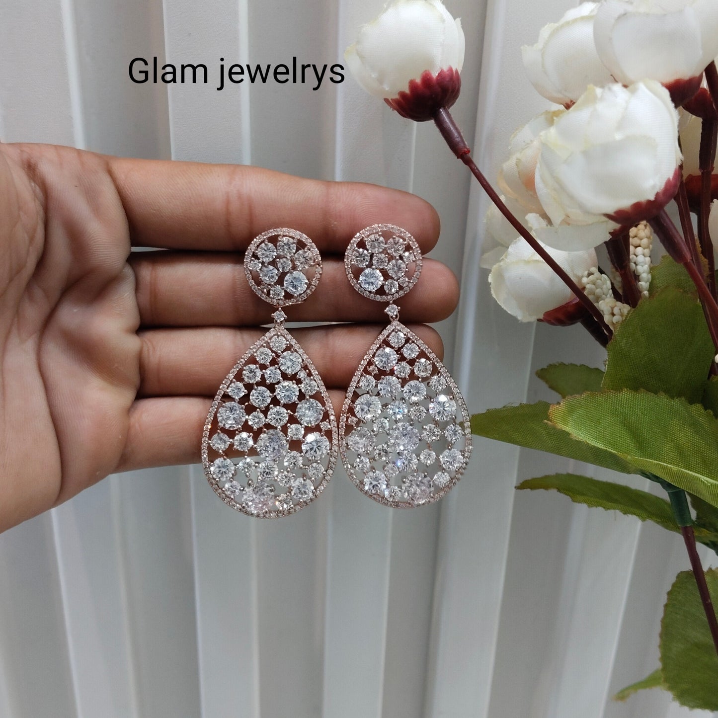 Rose White Cz American Diamond Earrings Anushka Indian Jewellery