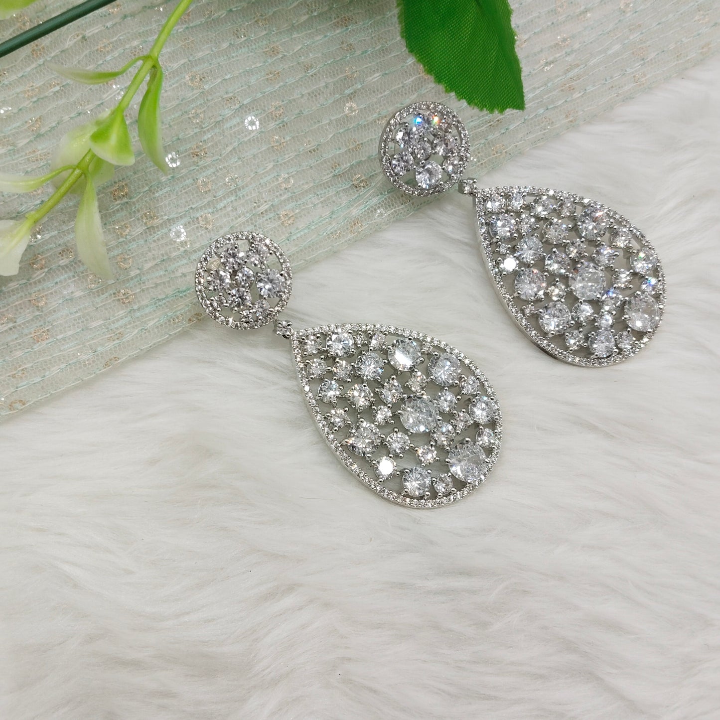 Silver Cz American Diamond Earrings Anushka Indian Jewellery