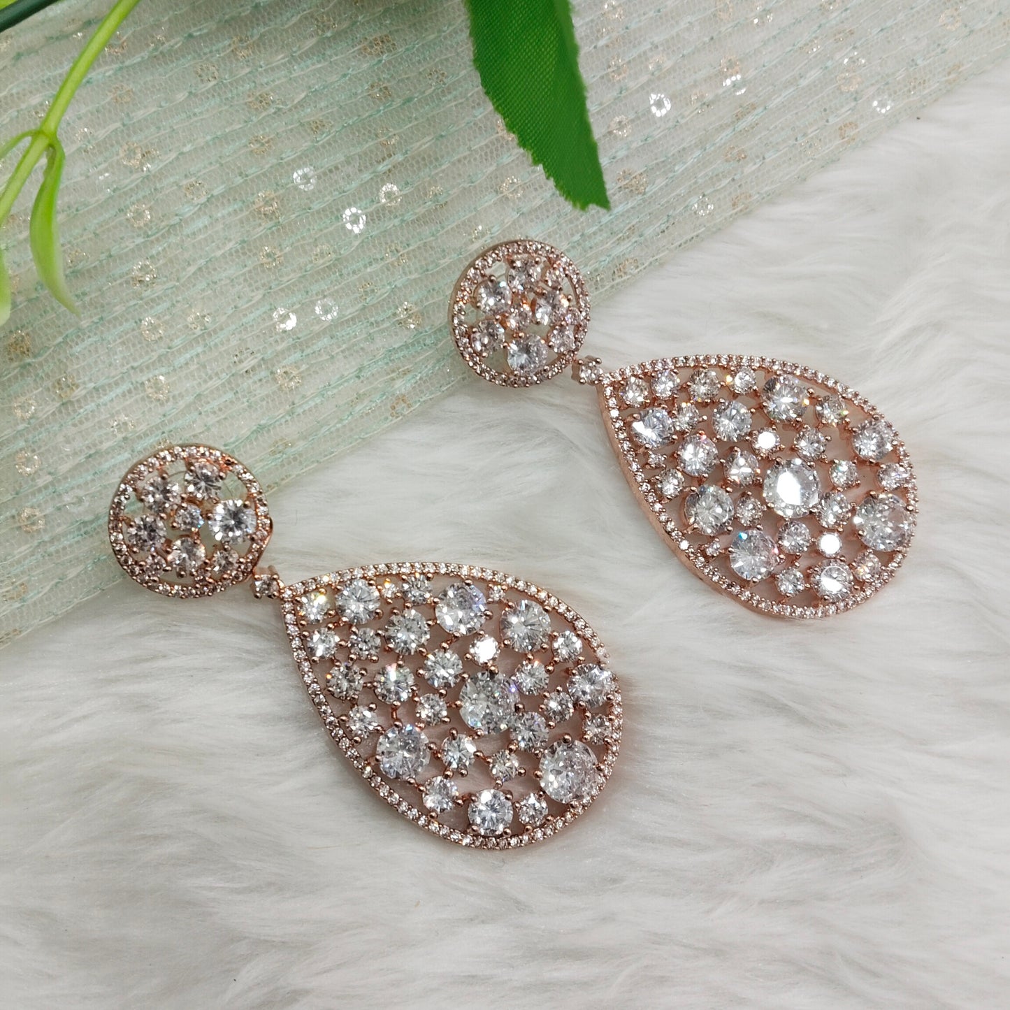 Rose White Cz American Diamond Earrings Anushka Indian Jewellery