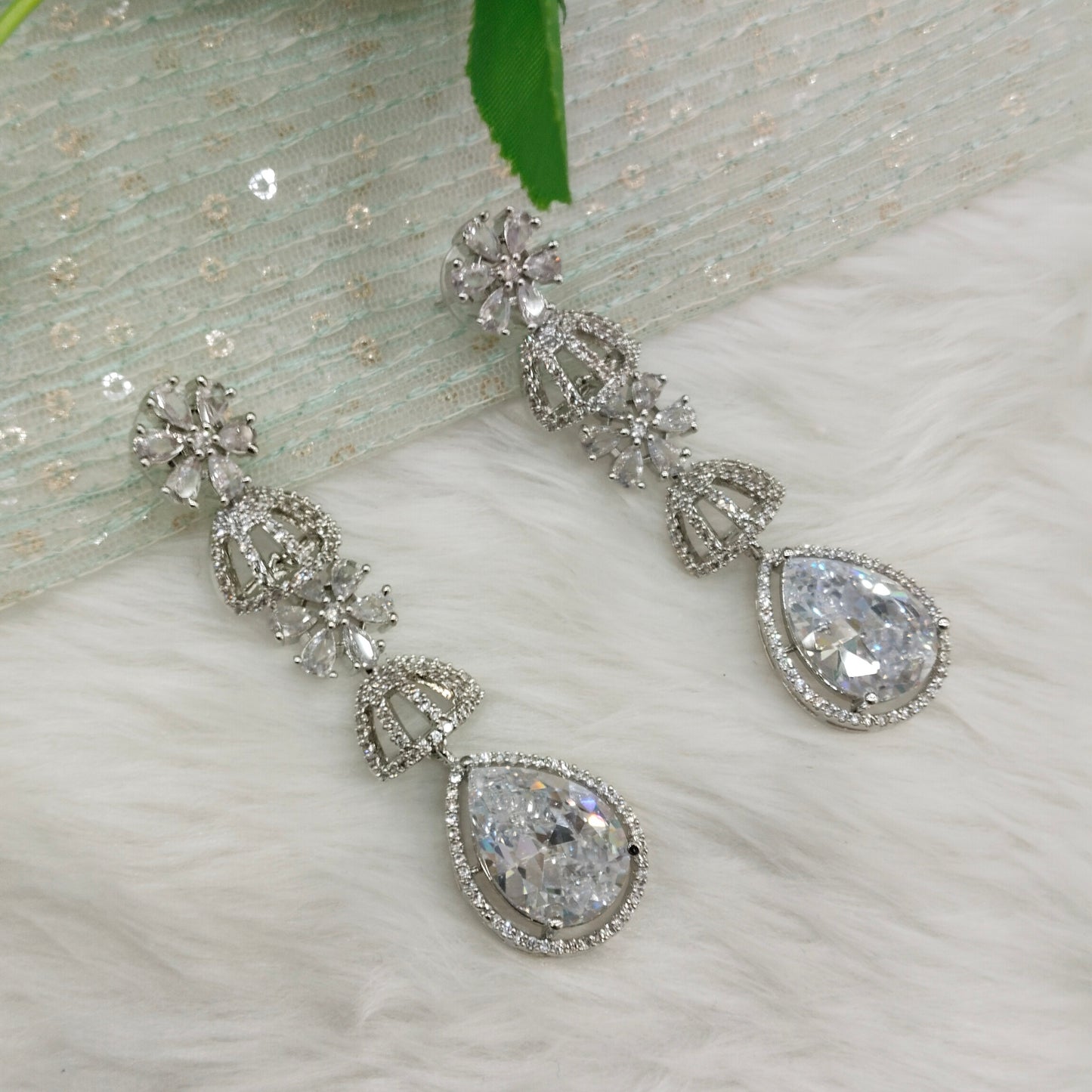 Silver Cz American Diamond Earrings Anushka Indian Jewellery