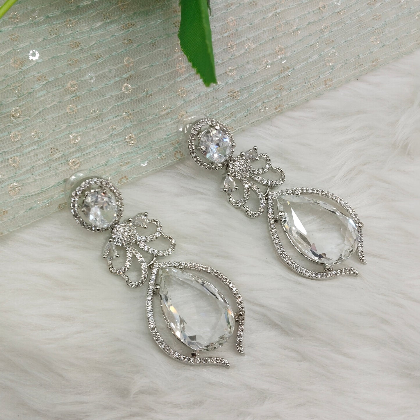 Silver Cz American Diamond Earrings Anushka Indian Jewellery