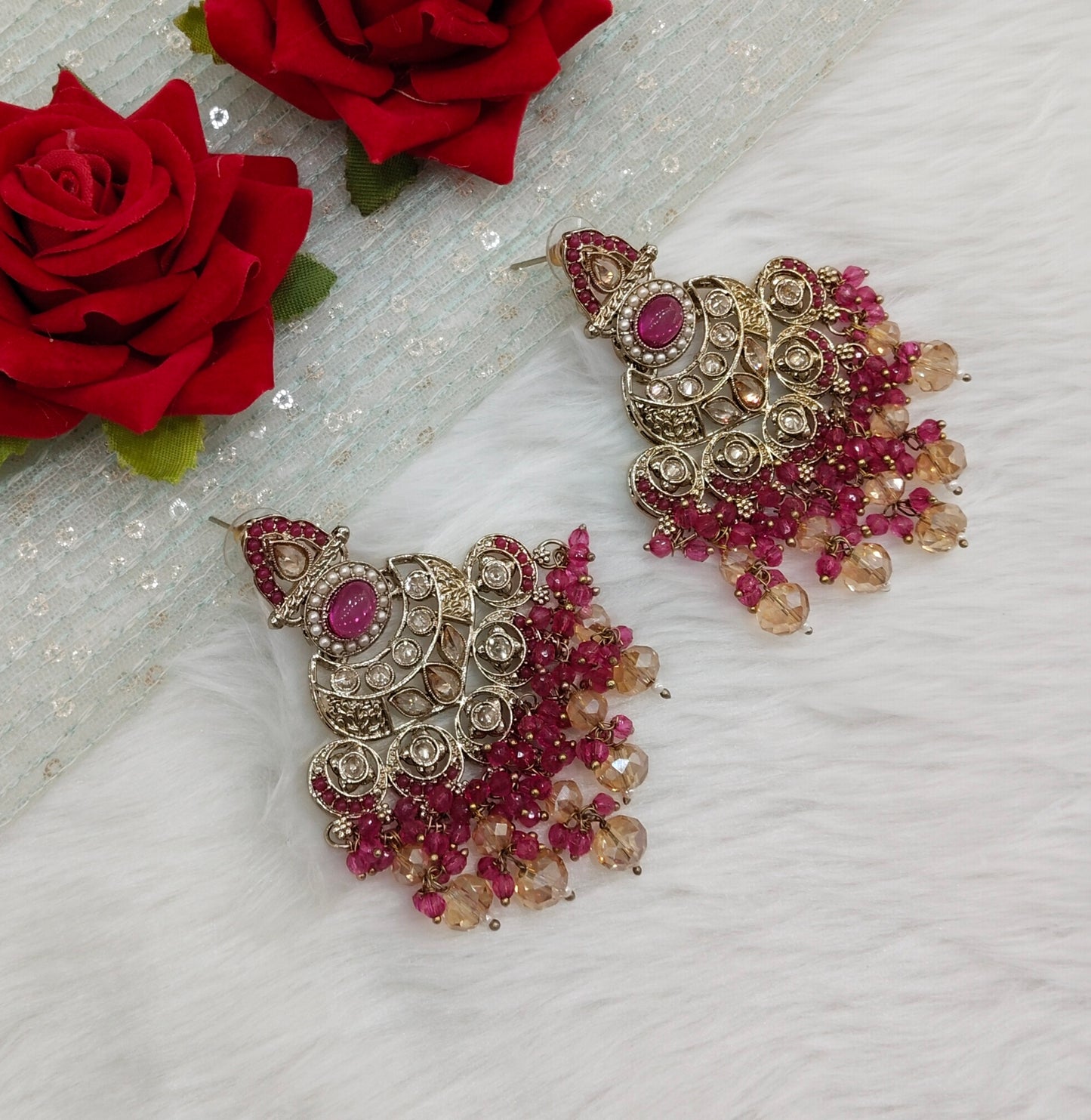 Purple Antique Gold Bollywood Ruturaj Indian Earrings