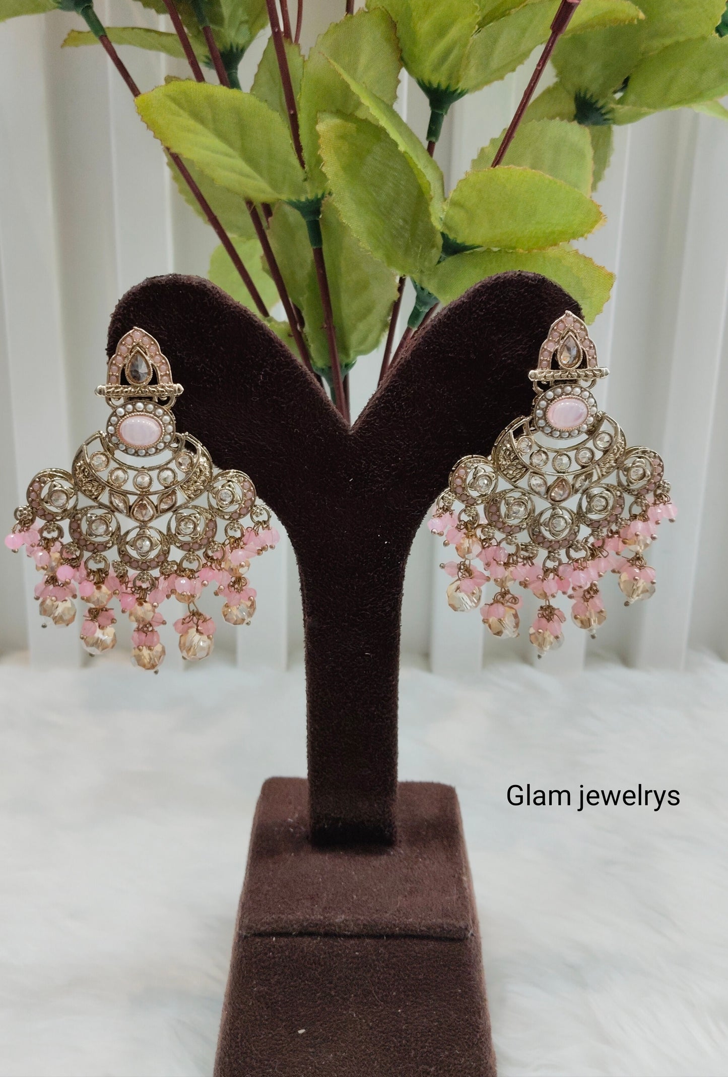 Pink Antique Gold Bollywood Ruturaj Indian Earrings