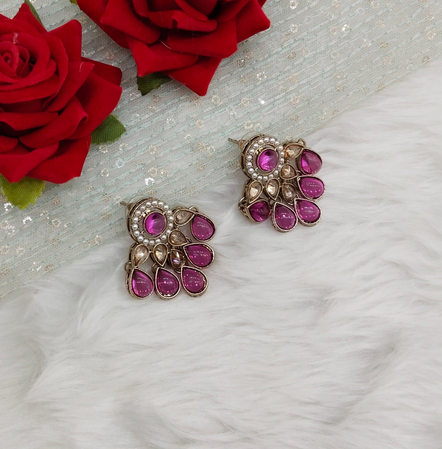 Purple Antique Gold Bollywood Rachin Indian Earrings