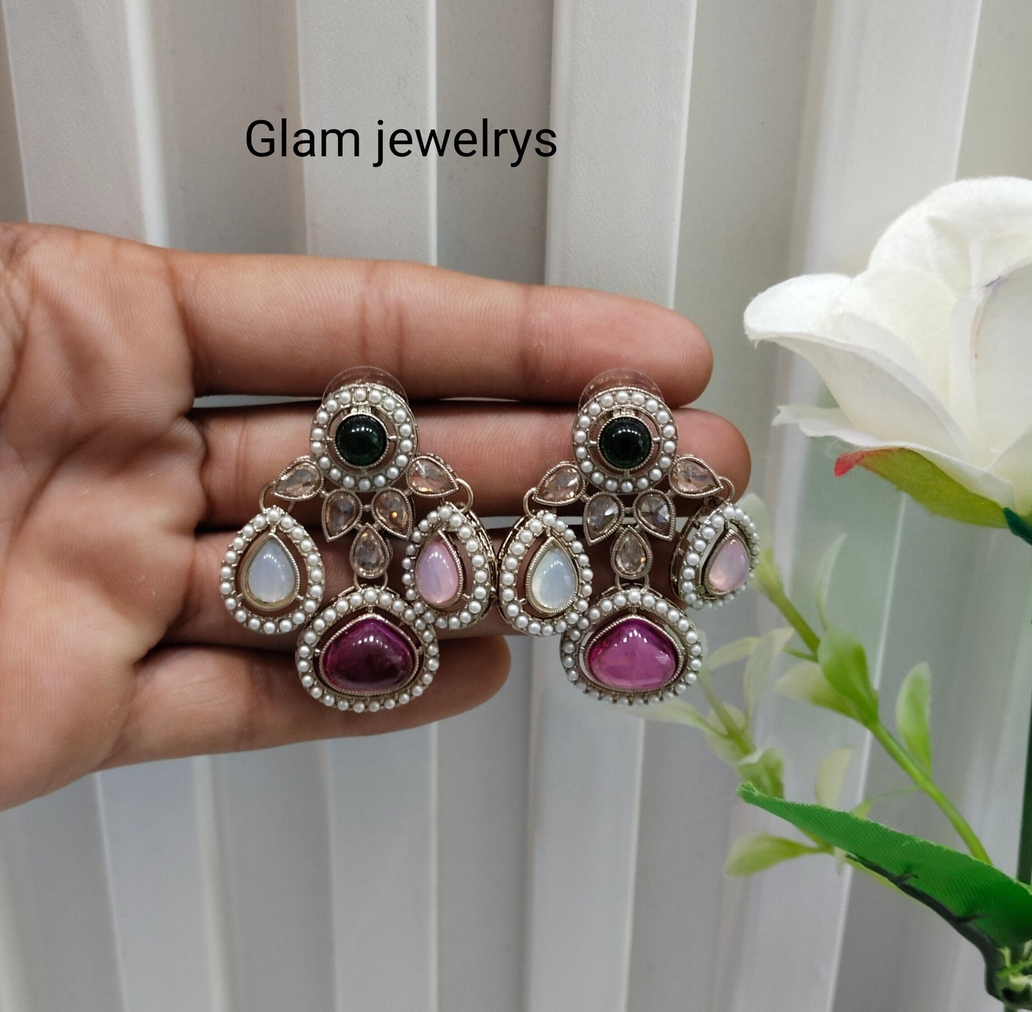 Multi Color Antique Gold Bollywood Rachin Indian Earrings