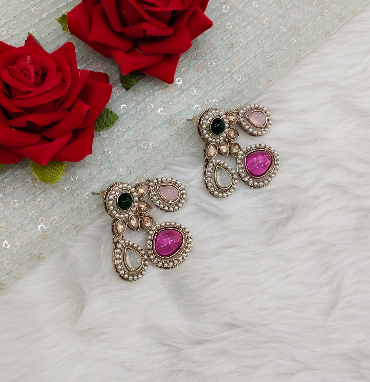 Multi Color Antique Gold Bollywood Rachin Indian Earrings