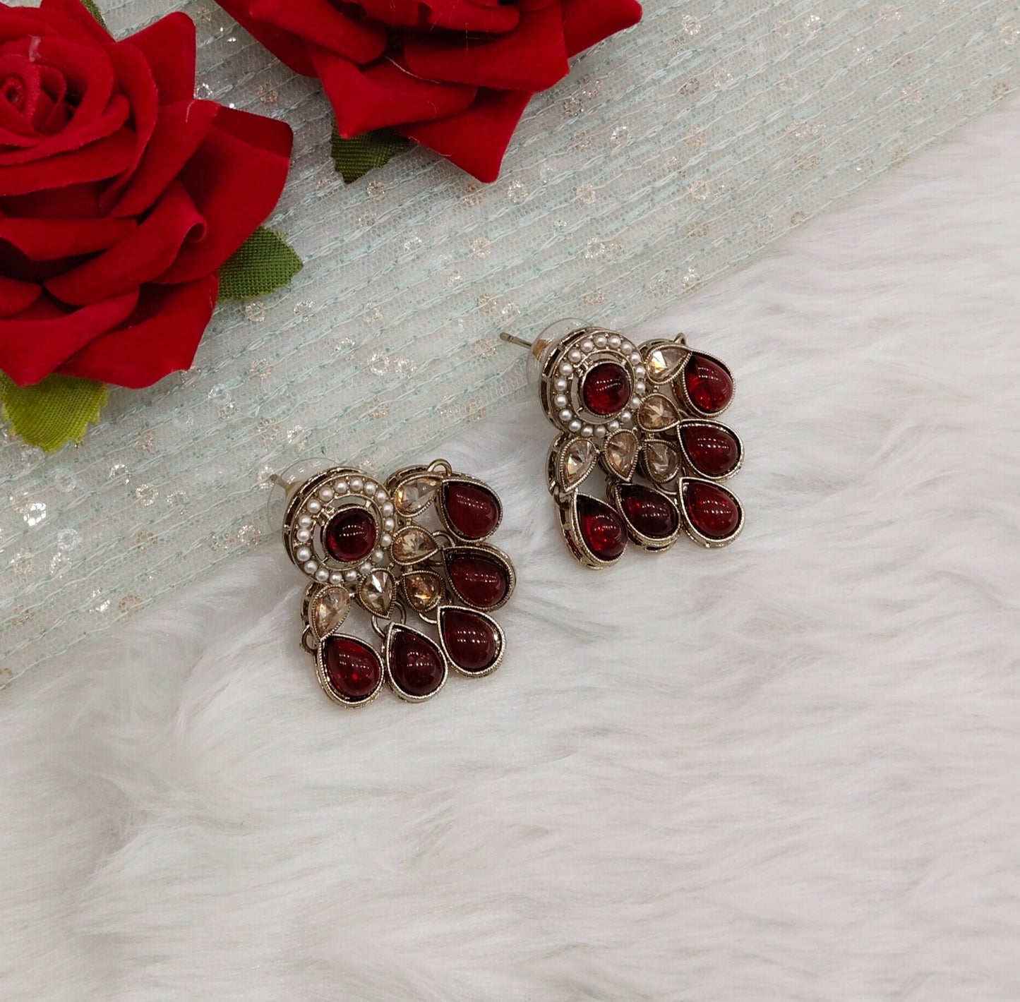 Maroon Antique Gold Bollywood Rachin Indian Earrings