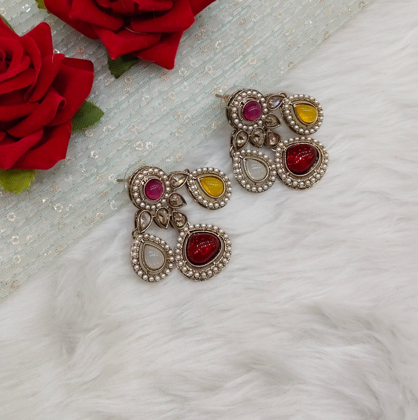 Multi Color Antique Gold Bollywood Rachin Indian Earrings