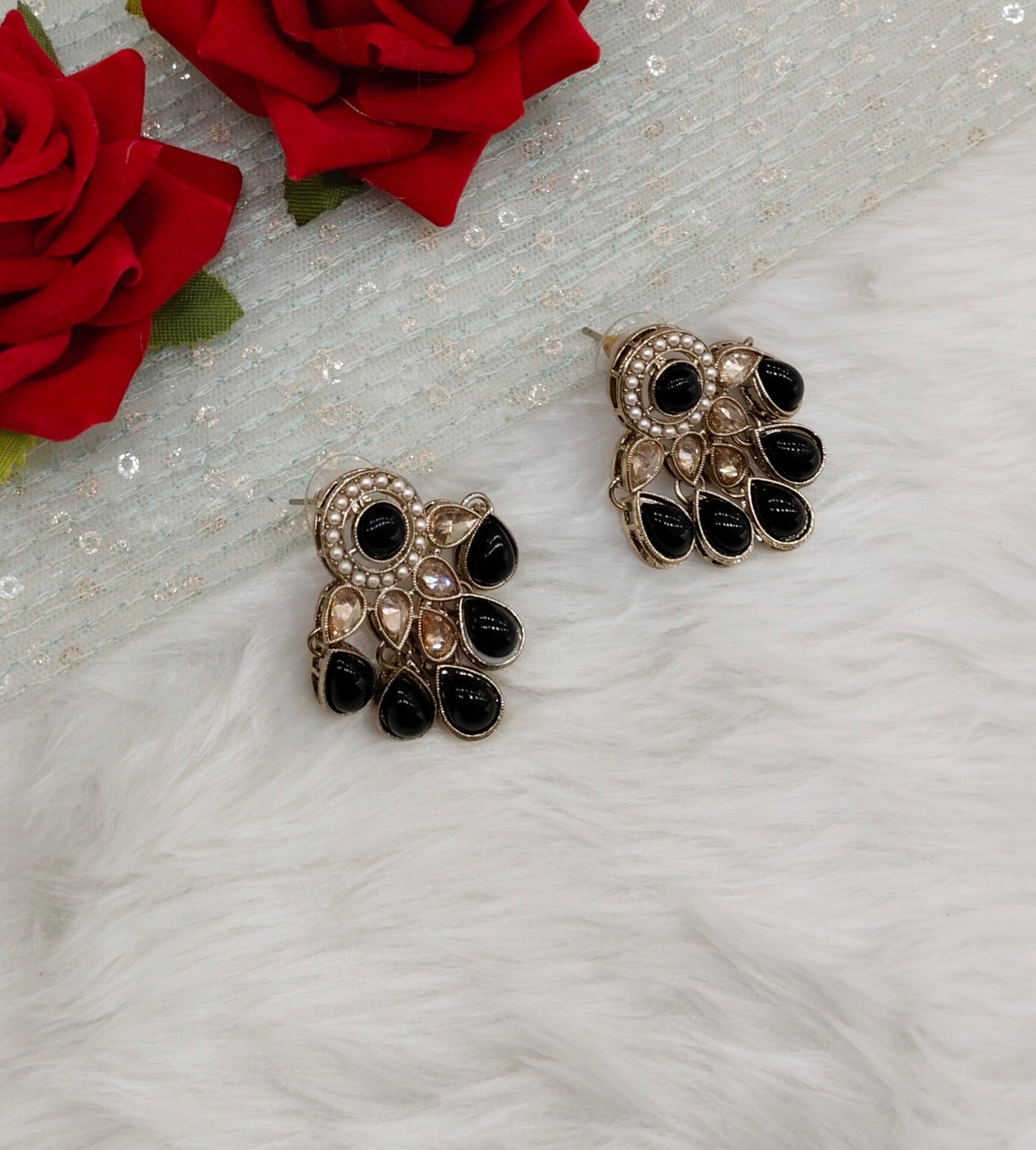 Black Antique Gold Bollywood Rachin Indian Earrings